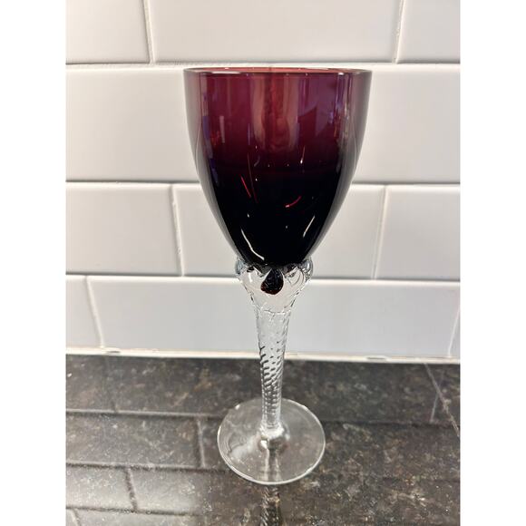 Vintage Art Glass Goblet Clear Twisted Stem Handcrafted in Yugoslavia Amethyst - Picture 2 of 8